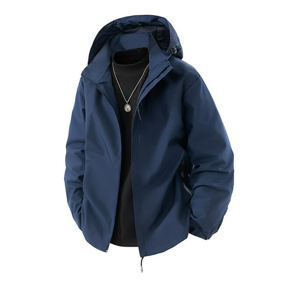 GrmtClth Rain Jacket Men MidWeight Waterproof Tactical Jackets with Hood Hombre Windbreaker Raincoat for Outdoor Hiking Camping Travel Dark Blue XL