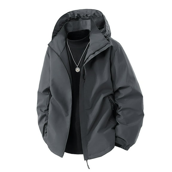 GrmtClth Rain Jacket Men Softshell Water Resistant Cycling Jackets Hooded Hombre Windbreaker Raincoat for Outdoor Hiking Camping Travel Gray M