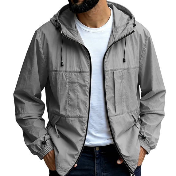 GrmtClth Rash Guard for Men Zip Up Long Sleeve Uv Sun Hoodie Full Zip Lightweight Fishing Athletic Jackets Workout Golf Jacket with Pockets Gray L