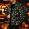 thumbnail image 1 of GrmtClth Retro Mens Halloween Jack O Lantern Trucker Jacket Long Sleeve Snap Buttons Relaxed Cut Halloween Travel Outerwear Dark Purple 3XL, 1 of 6