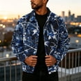 thumbnail image 1 of GrmtClth Retro Mens Leaf Camo Lightweight Lapel Jacket Long Sleeve Snap Placket Relaxed Fit Daily Walking Outerwear Blue M, 1 of 8