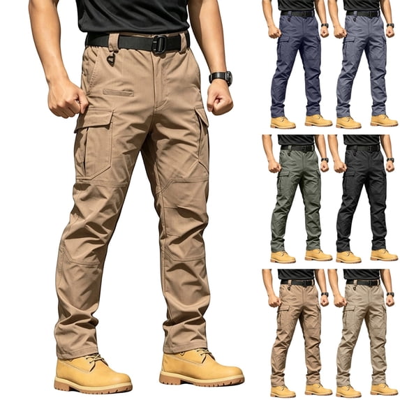 GrmtClth Ripstop Cargo Pants Men Flexible Stretch Relaxed Baggy Silhouette Multi Storage Pockets Outdoor Construction Hiking Work Trousers Earthy Yellow M