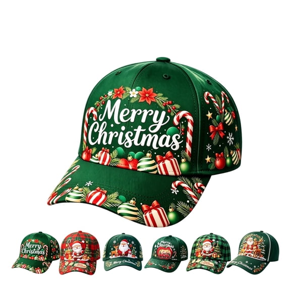 GrmtClth Santa Christmas Baseball Cap Printed Trucker Hat Festive Holiday Costume Accessory Adjustable Green Dad Hat for Adults Party Daily Wear