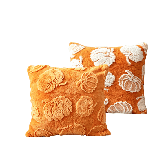 GrmtClth Set of 2 Fall Halloween Pumpkin Throw Pillow Covers, 3D Tufted Fluffy Plush Square Cushion Slipcovers Farmhouse Sofa Home Decor