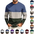 thumbnail image 1 of GrmtClth Shirts For Men Wide Stripe Three Color Block Crewneck Long Sleeve Shirts Loose Air Permeable Fabric Workplace Layering Tops Blue 3XL, 1 of 7