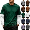 thumbnail image 1 of GrmtClth Shirts for Men Fake Two-Piece Layered Lightweight Contrast Long Sleeve Crewneck Weekend Outdoor Pullover Tees Green S, 1 of 7