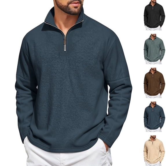 GrmtClth Shirts for Men Quarter Zip Mock Neck Long Sleeve Pullover Fall Winter Trendy Streetwear Polo Sweater Navy S