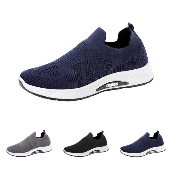 GrmtClth Slip‑On Shoes for Men Stretch‑Fit Fly Knit Slip‑On Footwear Ultra‑Light Build Indoor Gym Outdoor Walking Sneakers