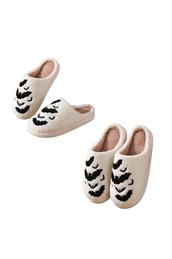 Soft Closed Toe Slip On Slippers Cartoon Bat Cluster Print Anti Slip Rubber Sole Winter Bedroom House Shoes White 40(US/8)