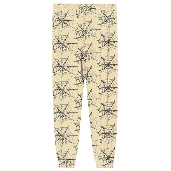 GrmtClth Soft Fabric Pumpkin Ghost Spider Print Jogger Sleep Trousers for Men Adjustable Drawstring Waist Daily Indoor Loungewear Pants Beige M