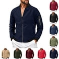 thumbnail image 1 of GrmtClth Sportswear Jacket Men Slim Fit Full Zip Bomber Coat Contrast Ribbed Hem Spring Fall Streetwear Casual Outerwear Navy XS, 1 of 5