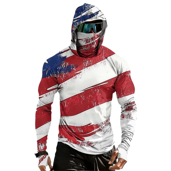 GrmtClth Sun Protection Shirts for Men Long Sleeve UPF 50+ Fishing Hiking 1776-2026 Patriotic Hoodie 4th July Sun Shirt Lightweight Rash Guard with Face Mask Deep Red 4XL