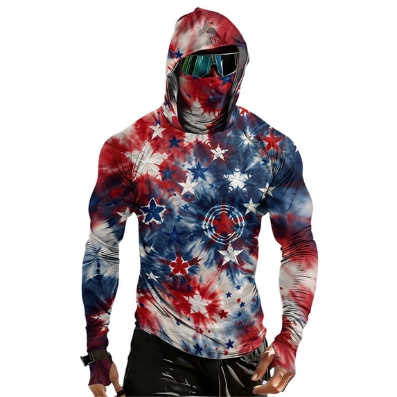 GrmtClth Sun Protection Shirts for Men Long Sleeve UPF 50+ Fishing Hiking 250th Anniversary Usa Patriotic Hoodie 4th July Sun Shirts Lightweight Rash Guard with Mask Hot Pink 4XL