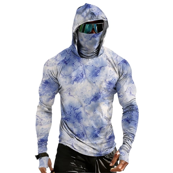 GrmtClth Sun Protection Shirts for Men with Mask Fishing Hiking Swimming Running Moisture Wicking Shirts Long Sleeve SPF Hooded Lightweight Camo Rash Guard Light Purple 2XL