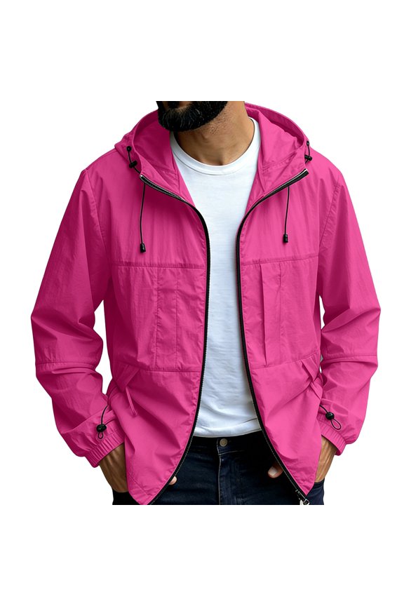 Sun Shirts for Men Long Sleeve Full Zip Uv Rash Guard Zip Up Fishing Lightweight Athletic Jackets Workout Golf Jacket with Pockets Red M