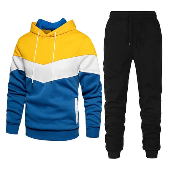 GrmtClth Sweat Suits Mens 2 Piece Fashion Color Block Hoodie and Sweatpants Comfort Soft Long Sleeve Gym Jogging Suit Sets Clear L