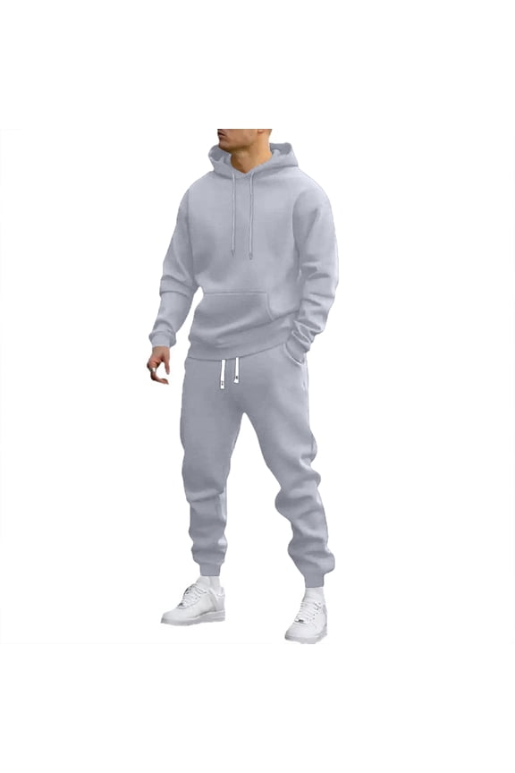 Sweat Suits Mens 2 Piece Trendy Solid Color Pullover Soft Comfy Long Sleeve Casual Jogging Suit Sets Light Gray XXL