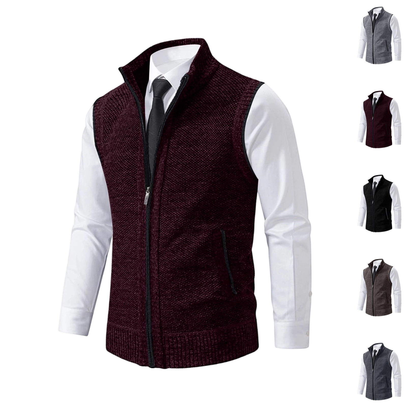 GrmtClth Sweater Vest for Men Fake Two Piece Zip Up Stand Collar