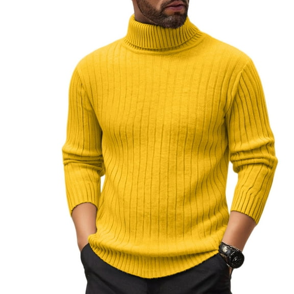 GrmtClth Sweaters for Men Casual Turtleneck Pullover Soft Ribbed Knit Thermal Sweater 2025 Fall Long Sleeve Sweaters Yellow XXXL