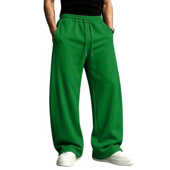 GrmtClth Sweatpants For Men, Lightweight Solid Loungewear, Relax Fit Wide Leg Drawstring Elastic Waist Trousers, Daily Home Rest Bottoms Green S