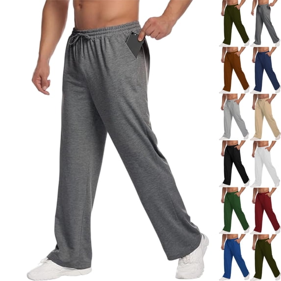 GrmtClth Sweatpants For Men Straight Leg Open Bottom Loose Fit Drawstring Waist Side Pockets Lightweight Gym Casual Lounge Trousers Dark Gray L