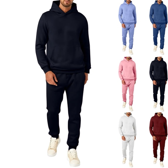 GrmtClth Sweatpants for Men Matching 2 Piece Sweat Suit Breathable Pullover Hooded Top with Pocket Lightweight Stretch Jogger Pants Fall Winter Casual Loungewear Set Navy 2XL