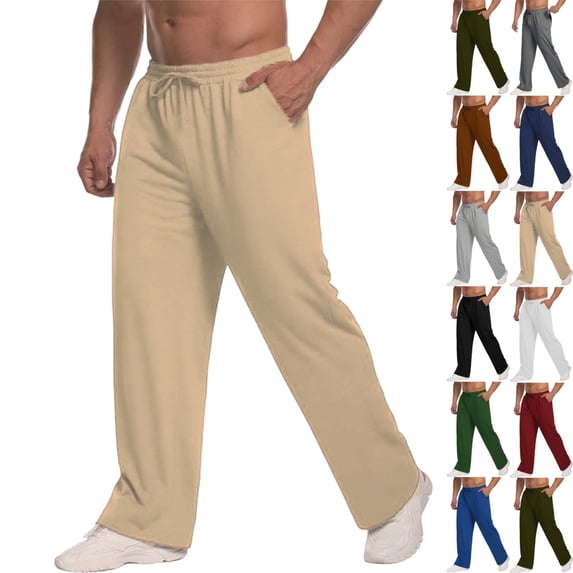GrmtClth Sweatpants Straight Leg Open Bottom For Men Elastic Drawstring Waist Soft Fabric Side Pockets Everyday Casual Loungewear Pants Khaki S