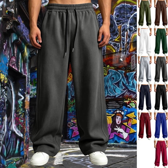 GrmtClth Sweatpants for Men Loose Baggy Wide Leg Sweat Pants Adjustable Drawstring Waist Casual Jogging Trousers With Pockets Dark Gray M
