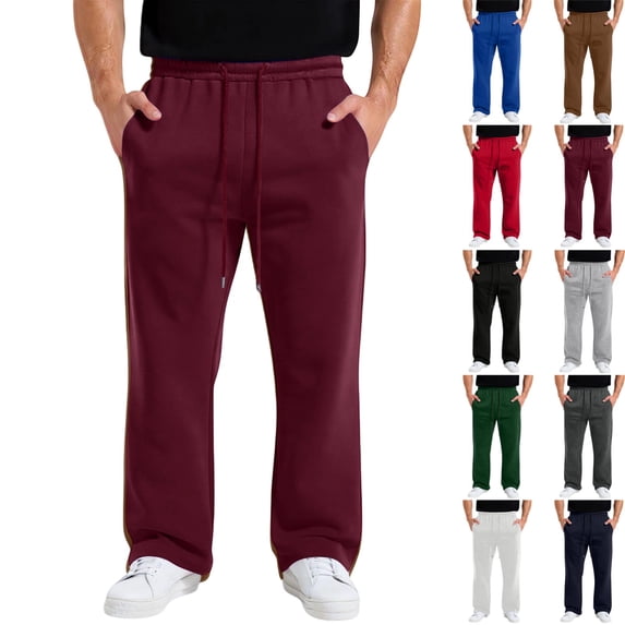 GrmtClth Sweatpants for Men Relaxed Straight Leg Track Pants Drawstring Elastic Waist Casual Daily Open Bottom Trousers Wine 2XL