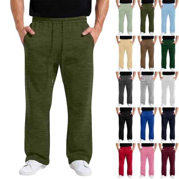GrmtClth Sweatpants for Men Straight Leg Loose Fit Elastic Waist Athletic Daily Jogger Trousers with Deep Side Pockets Army Green 2XL