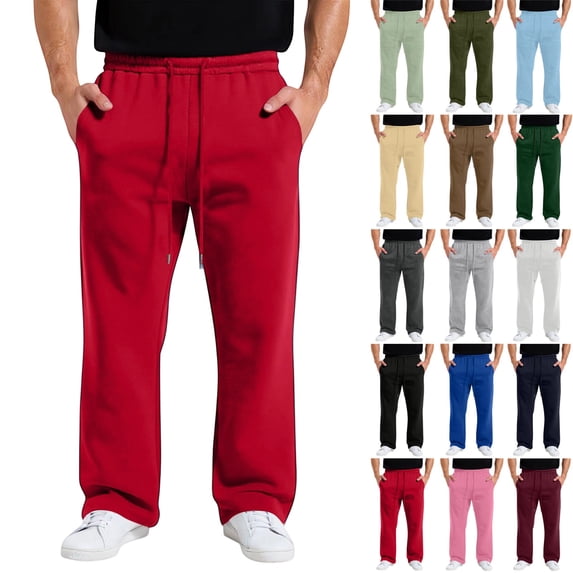 GrmtClth Sweatpants for Men Straight Leg Loose Fit Elastic Waist Athletic Daily Jogger Trousers with Deep Side Pockets Red 2XL