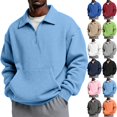 thumbnail image 1 of GrmtClth Sweatshirt for Men Quarter Zip Kangaroo Pocket Pullover Wide Collar Quarter Zip Front Kangaroo Pocket Drop Shoulder Pullover For Fall And Travel S, 1 of 7