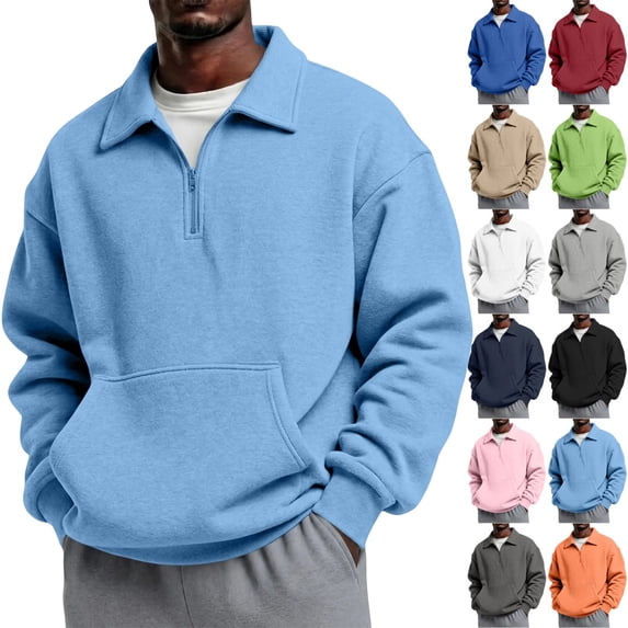 GrmtClth Sweatshirt for Men Quarter Zip Kangaroo Pocket Pullover Wide Collar Quarter Zip Front Kangaroo Pocket Drop Shoulder Pullover For Fall And Travel S