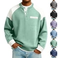 thumbnail image 1 of GrmtClth Sweatshirt Waffle Henley Color Block Long Sleeve Pullover Tops Mens Light Daily Streetwear Outfit Light Green XL, 1 of 5