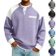 thumbnail image 1 of GrmtClth Sweatshirt Waffle Henley Color Block Long Sleeve Pullover Tops Mens Light Daily Streetwear Outfit Purple XL, 1 of 5