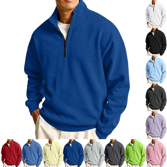 GrmtClth Sweatshirt for Men Quarter Zip Up Pullover Lightweight Mock Neck Casual Active Long Sleeve Polo Shirts Royal Blue S