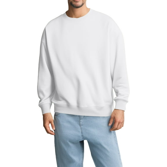 GrmtClth Sweatshirts for Men Loose Fit Crewneck Long Sleeve Pullover Thermal Casual Sweatshirt 2025 Fall White XXXL