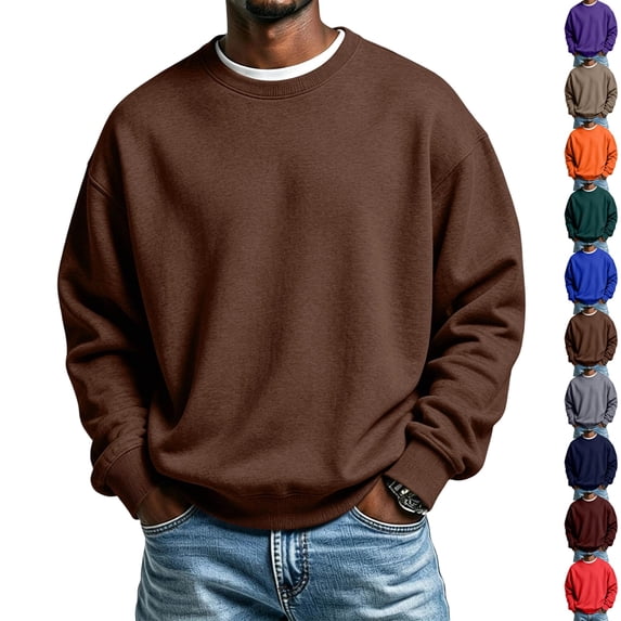 GrmtClth Sweatshirts for Men Men’s Sweatshirt Blend Mens Crewneck Sweatshirt Regular-Fit Pullover Sweatshirt Coffee XL