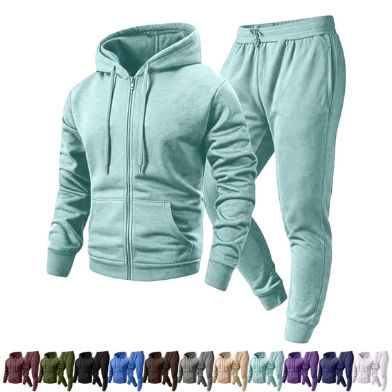 GrmtClth Sweatsuits for Men Relax Fit 2 Piece Tracksuit Full Zip Hooded Sweatshirt And Jogger Pants Soft Athletic Outfit For Winter Jogging Street Daily Activities Light Blue 2XL