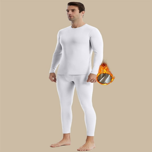 GrmtClth Thermal Underwear for Men Long Johns for Men with Fleece Lined Long Underwear Classic Cozy Comfy Top and Bottom Set for Cold Weather White M