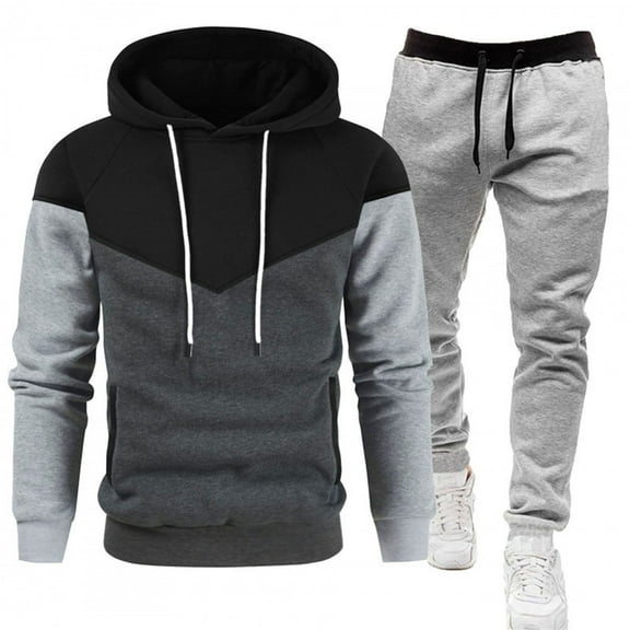 GrmtClth Track Suits Mens 2 Piece Fashion Color Block Hoodie and Sweatpants Soft Comfy Long Sleeve Lounge Jogging Suit Sets Dark Gray XXXL