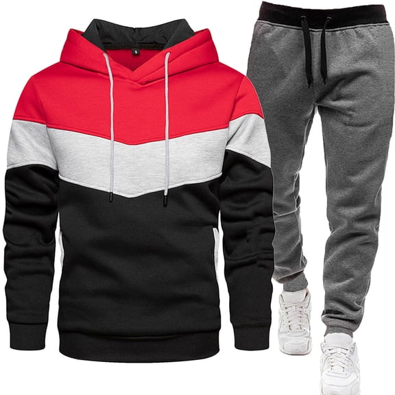 GrmtClth Track Suits Mens 2 Piece Novelty Color Block Hoodie and Sweatpants Comfy Soft Long Sleeve Lounge Sweatsuits Sets Rose Gold XL