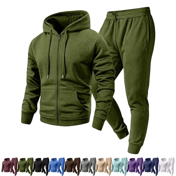 GrmtClth Tracksuit For Men 2 Piece Casual Athletic Set Full Zip Hooded Sweatshirt And Elastic Jogger Pants Soft Winter Sweatsuit For Outdoor Jogging Gym Wear Army Green XL