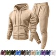 thumbnail image 1 of GrmtClth Tracksuit For Men Casual Workout 2 Piece Full Zip Hooded Sweatshirt And Jogger Pants Soft Breathable Sweatsuit For Outdoor Jogging Daily Street Wear Khaki XL, 1 of 7
