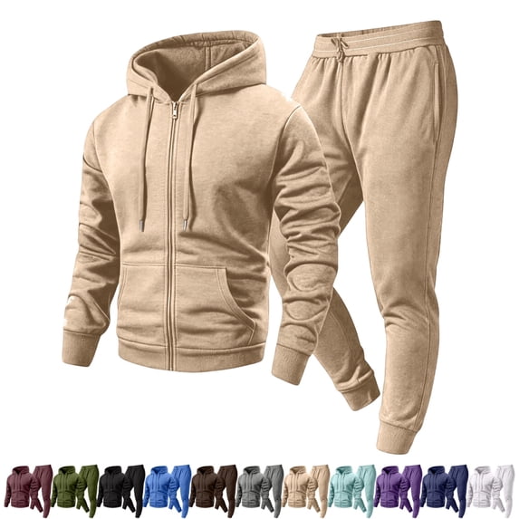 GrmtClth Tracksuit For Men Casual Workout 2 Piece Full Zip Hooded Sweatshirt And Jogger Pants Soft Breathable Sweatsuit For Outdoor Jogging Daily Street Wear Khaki XL