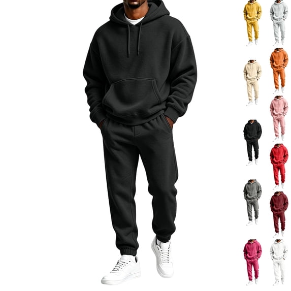GrmtClth Tracksuit For Men Loose Fit 2 Piece Set Pullover Hooded Sweatshirt And Drawstring Waist Joggers Soft Sweatsuit For Fall Winter Running Gym Leisure Daily Outfit Black XL