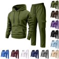 thumbnail image 1 of GrmtClth Tracksuit Sets For Men Lightweight Solid Tone Hoodie Relax Open Bottom Cargo Jogger Pants 2 Piece Breathable Daily Vacation Athletic Matching Outfit Army Green 3XL, 1 of 6
