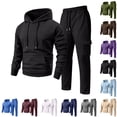 thumbnail image 1 of GrmtClth Tracksuit Sets For Men Lightweight Solid Tone Hoodie Relax Open Bottom Cargo Jogger Pants 2 Piece Breathable Daily Vacation Athletic Matching Outfit Black 3XL, 1 of 6