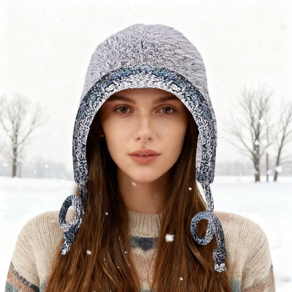 GrmtClth Trapper Hats for Women Fashion Earflap Hat Beanie Hat Lightweight Knitted Ski Caps for Cold Weather Gray