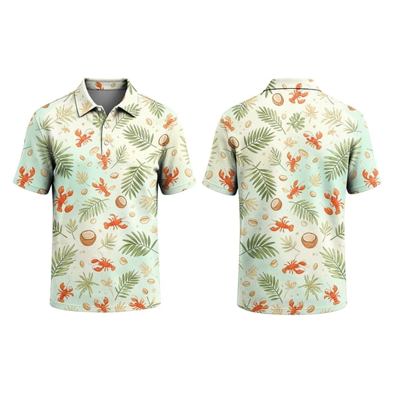 GrmtClth Tropical Polo Shirt For Men Mens Tropical Summer Polo Tropical Seashell Lobster Fun Crayfish Short Sleeve Light Beach Party Polo Apparel Outerwear Layered With Calm Ocean Graphic Lines Red S